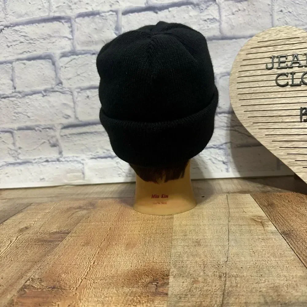 Adidas black beanie white trefoil logo